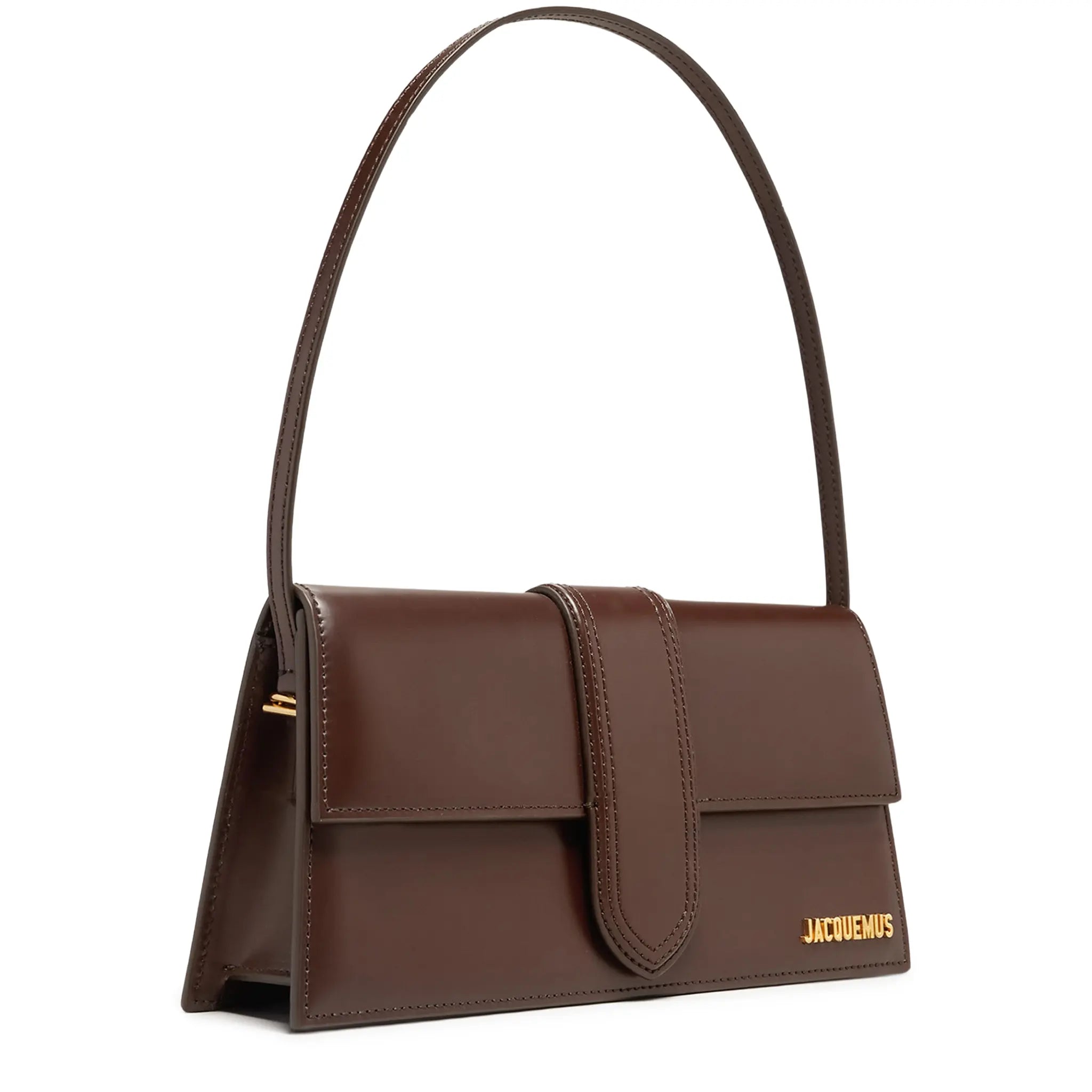 Front Side View of Jacquemus Le Bambino Long Flap Brown Shoulder Bag BAW00013AC01A01850